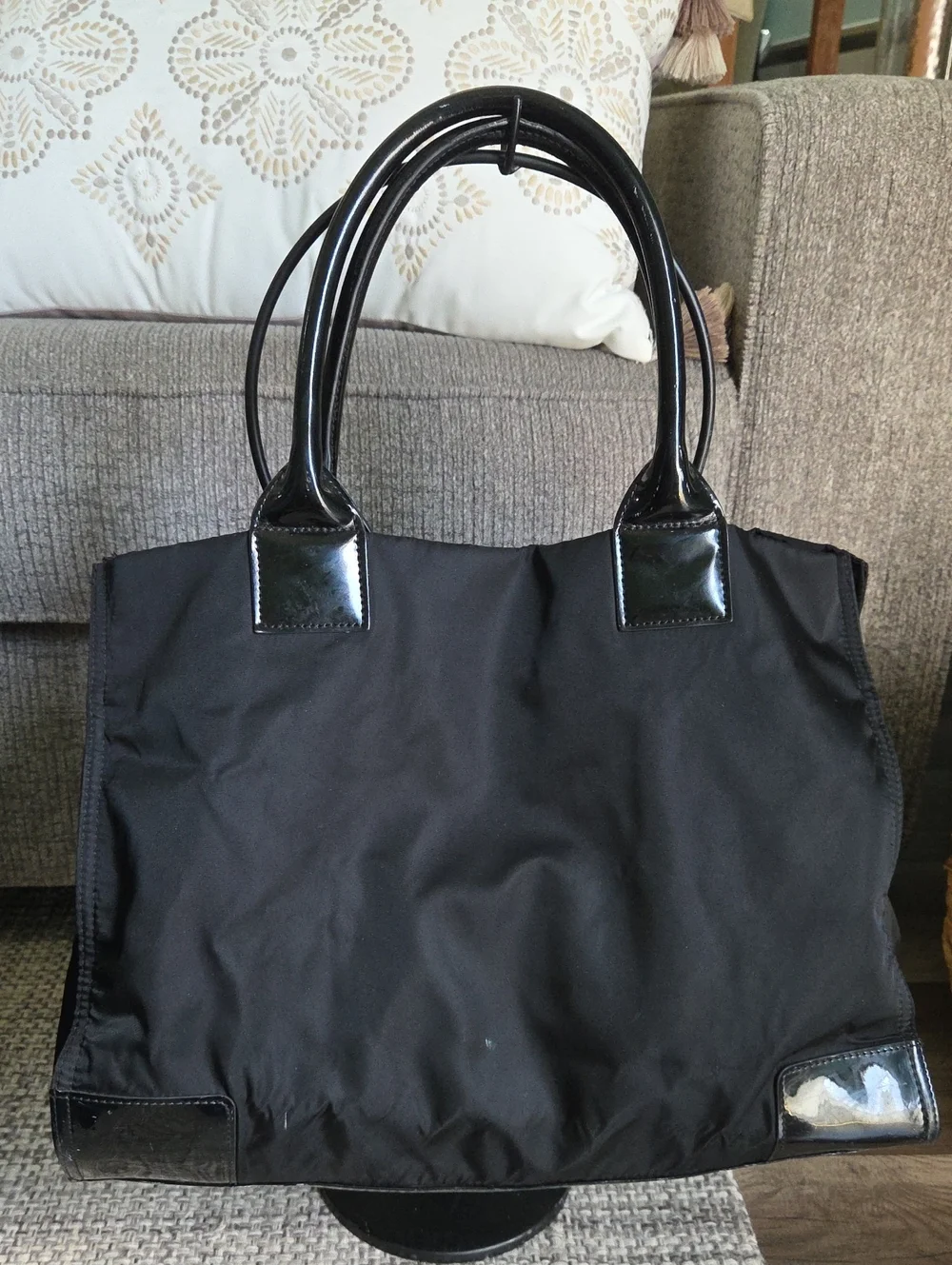 Tory Burch Ella Large Tote Nylon/Black Patent